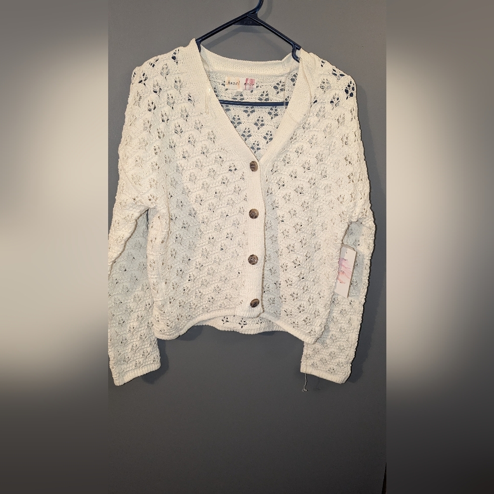 Hazel Moon NWT White Floral Crochet Cardigan Sweater
